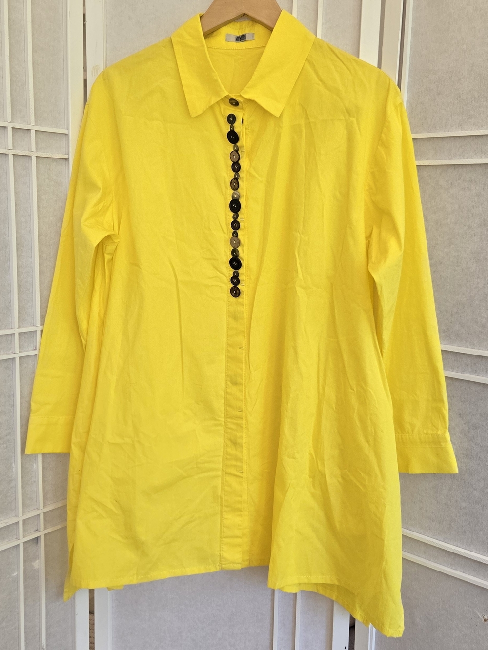 Moyuru Bright Yellow Button-Front Long Sleeve Tunic Shirt  Japanese Designer